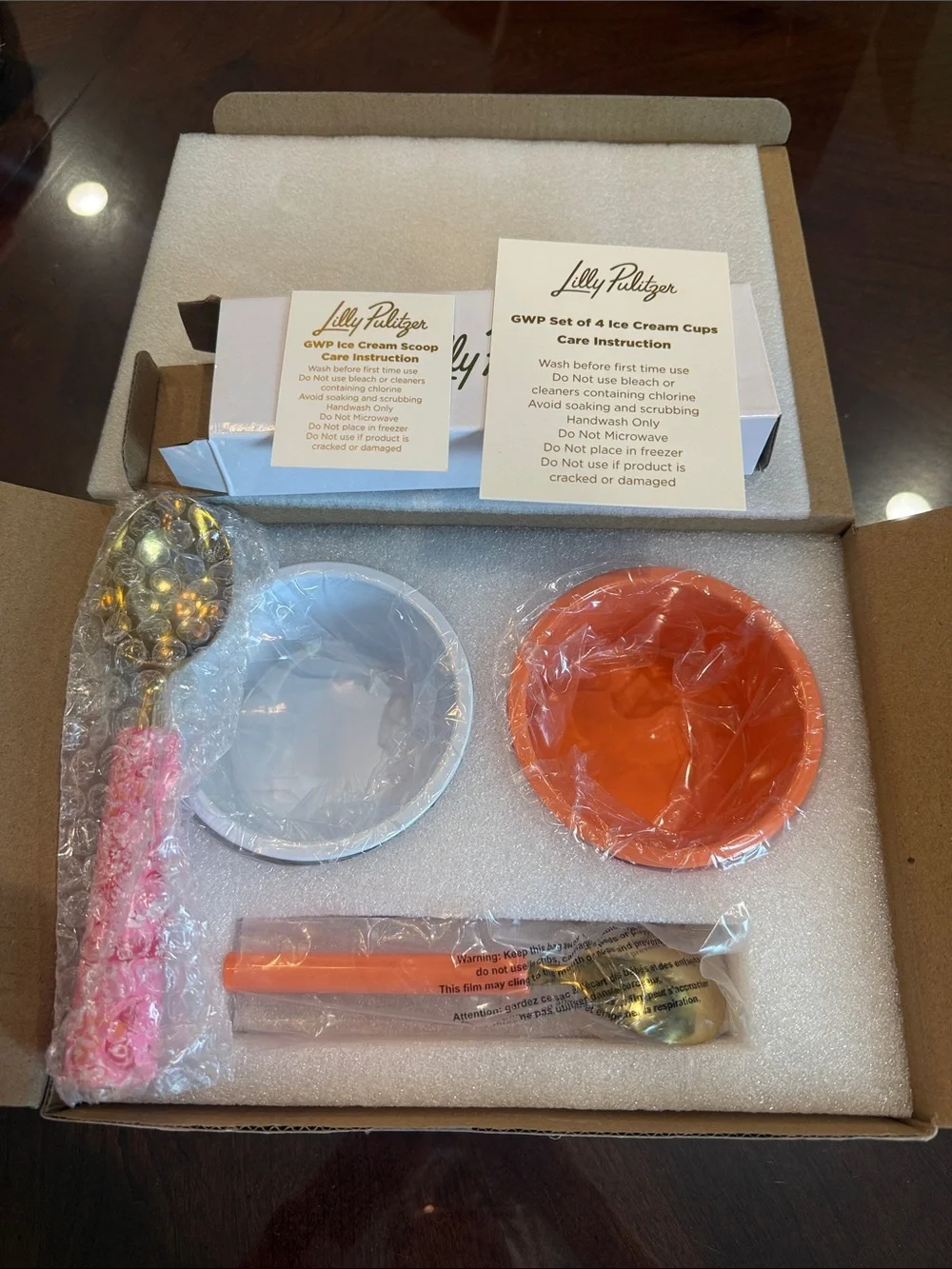 Lilly Pulitzer Pink, Orange & Gold Floral Dessert Cups with Spoons and Scoop